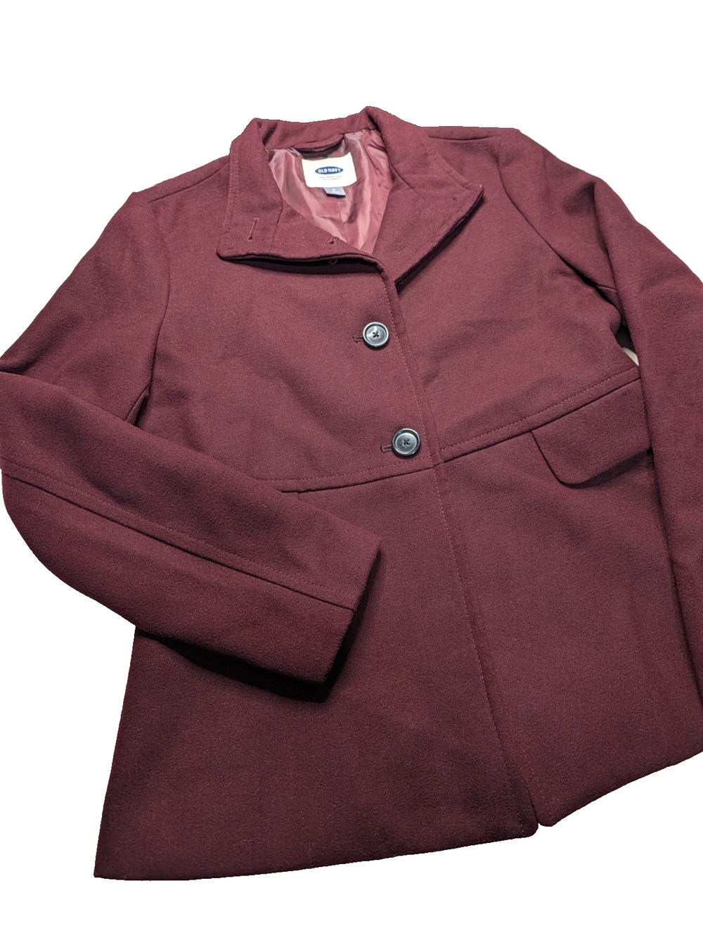 Old Navy Women’s Medium Burgundy Wine Tailored Coat Jacket Button Front medium